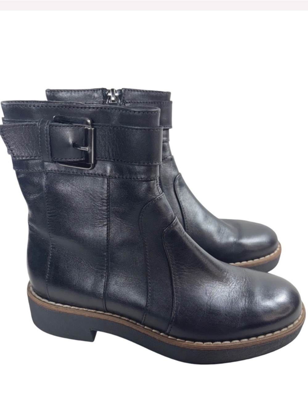 Geox Respira Black Leather Buckle Moto Ankle Boots Size EU 41